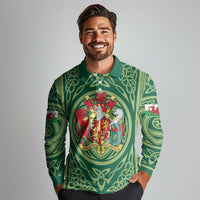 Personalized Carmarthenshire Wales Long Sleeve Polo Shirt Map and Emblem Celtic Style - Wonder Print Shop