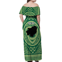 Personalized Carmarthenshire Wales Off Shoulder Maxi Dress Map and Emblem Celtic Style - Wonder Print Shop