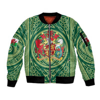 Personalized Carmarthenshire Wales Sleeve Zip Bomber Jacket Map and Emblem Celtic Style - Wonder Print Shop