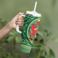 Personalized Carmarthenshire Wales Tumbler With Handle Map and Emblem Celtic Style - Wonder Print Shop