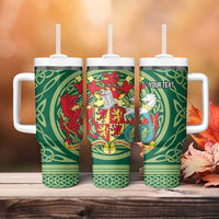 Personalized Carmarthenshire Wales Tumbler With Handle Map and Emblem Celtic Style - Wonder Print Shop