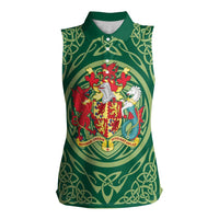 Personalized Carmarthenshire Wales Women Sleeveless Polo Shirt Map and Emblem Celtic Style - Wonder Print Shop