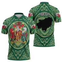 Personalized Carmarthenshire Wales Zipper Polo Shirt Map and Emblem Celtic Style - Wonder Print Shop