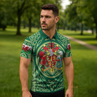 Personalized Carmarthenshire Wales Zipper Polo Shirt Map and Emblem Celtic Style - Wonder Print Shop