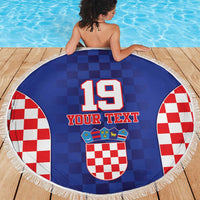 Custom Croatia National Heritage Beach Blanket Blue Checkered Croatian Pride - Wonder Print Shop