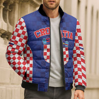 Custom Croatia National Heritage Bomber Puffer Jacket Blue Checkered Croatian Pride - Wonder Print Shop