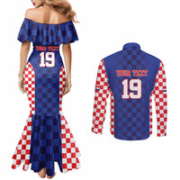 Custom Croatia National Heritage Couples Matching Mermaid Dress and Long Sleeve Button Shirt Blue Checkered Croatian Pride - Wonder Print Shop