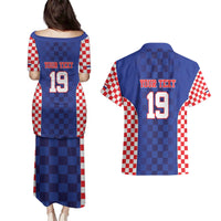 Custom Croatia National Heritage Couples Matching Puletasi and Hawaiian Shirt Blue Checkered Croatian Pride - Wonder Print Shop