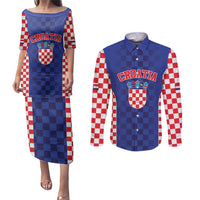 Custom Croatia National Heritage Couples Matching Puletasi and Long Sleeve Button Shirt Blue Checkered Croatian Pride - Wonder Print Shop