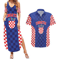 Custom Croatia National Heritage Couples Matching Summer Maxi Dress and Hawaiian Shirt Blue Checkered Croatian Pride - Wonder Print Shop