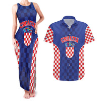 Custom Croatia National Heritage Couples Matching Tank Maxi Dress and Hawaiian Shirt Blue Checkered Croatian Pride - Wonder Print Shop