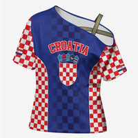 Custom Croatia National Heritage Cross Shoulder Shirt Blue Checkered Croatian Pride - Wonder Print Shop