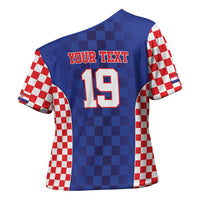 Custom Croatia National Heritage Cross Shoulder Shirt Blue Checkered Croatian Pride - Wonder Print Shop