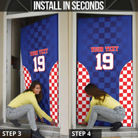Custom Croatia National Heritage Door Cover Blue Checkered Croatian Pride - Wonder Print Shop