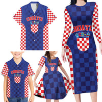 Custom Croatia National Heritage Family Matching Long Sleeve Bodycon Dress and Hawaiian Shirt Blue Checkered Croatian Pride - Wonder Print Shop