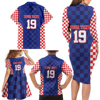 Custom Croatia National Heritage Family Matching Long Sleeve Bodycon Dress and Hawaiian Shirt Blue Checkered Croatian Pride - Wonder Print Shop