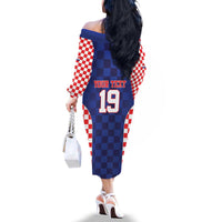 Custom Croatia National Heritage Family Matching Off The Shoulder Long Sleeve Dress and Hawaiian Shirt Blue Checkered Croatian Pride - Wonder Print Shop