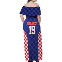 Custom Croatia National Heritage Family Matching Off Shoulder Maxi Dress and Hawaiian Shirt Blue Checkered Croatian Pride - Wonder Print Shop