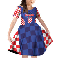 Custom Croatia National Heritage Family Matching Off Shoulder Short Dress and Hawaiian Shirt Blue Checkered Croatian Pride - Wonder Print Shop