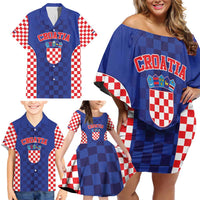 Custom Croatia National Heritage Family Matching Off Shoulder Short Dress and Hawaiian Shirt Blue Checkered Croatian Pride - Wonder Print Shop