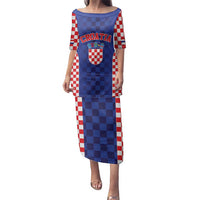 Custom Croatia National Heritage Family Matching Puletasi and Hawaiian Shirt Blue Checkered Croatian Pride - Wonder Print Shop