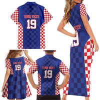 Custom Croatia National Heritage Family Matching Short Sleeve Bodycon Dress and Hawaiian Shirt Blue Checkered Croatian Pride - Wonder Print Shop