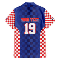 Custom Croatia National Heritage Family Matching Short Sleeve Bodycon Dress and Hawaiian Shirt Blue Checkered Croatian Pride - Wonder Print Shop