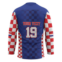 Custom Croatia National Heritage Hockey Jersey Blue Checkered Croatian Pride - Wonder Print Shop