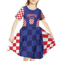 Custom Croatia National Heritage Kid Short Sleeve Dress Blue Checkered Croatian Pride - Wonder Print Shop