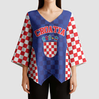 Custom Croatia National Heritage Kimono Sleeve Blouse Blue Checkered Croatian Pride - Wonder Print Shop