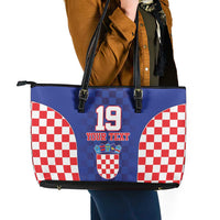Custom Croatia National Heritage Leather Tote Bag Blue Checkered Croatian Pride - Wonder Print Shop