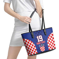 Custom Croatia National Heritage Leather Tote Bag Blue Checkered Croatian Pride - Wonder Print Shop