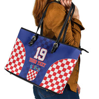 Custom Croatia National Heritage Leather Tote Bag Blue Checkered Croatian Pride - Wonder Print Shop
