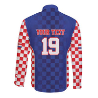 Custom Croatia National Heritage Long Sleeve Button Shirt Blue Checkered Croatian Pride - Wonder Print Shop
