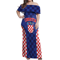Custom Croatia National Heritage Off Shoulder Maxi Dress Blue Checkered Croatian Pride - Wonder Print Shop