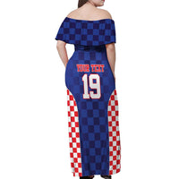 Custom Croatia National Heritage Off Shoulder Maxi Dress Blue Checkered Croatian Pride - Wonder Print Shop