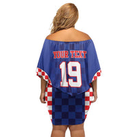 Custom Croatia National Heritage Off Shoulder Short Dress Blue Checkered Croatian Pride - Wonder Print Shop