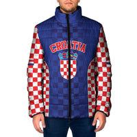 Custom Croatia National Heritage Padded Jacket Blue Checkered Croatian Pride - Wonder Print Shop