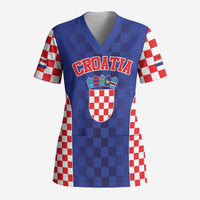 Custom Croatia National Heritage Scrub Top Blue Checkered Croatian Pride - Wonder Print Shop
