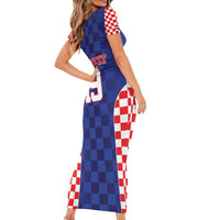Custom Croatia National Heritage Short Sleeve Bodycon Dress Blue Checkered Croatian Pride - Wonder Print Shop