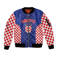 Custom Croatia National Heritage Sleeve Zip Bomber Jacket Blue Checkered Croatian Pride - Wonder Print Shop