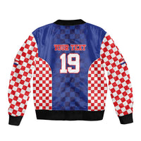 Custom Croatia National Heritage Sleeve Zip Bomber Jacket Blue Checkered Croatian Pride - Wonder Print Shop