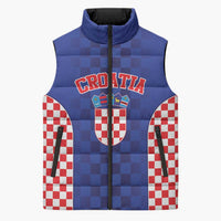 Custom Croatia National Heritage Sleeveless Puffer Jacket Blue Checkered Croatian Pride - Wonder Print Shop