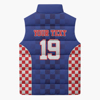 Custom Croatia National Heritage Sleeveless Puffer Jacket Blue Checkered Croatian Pride - Wonder Print Shop