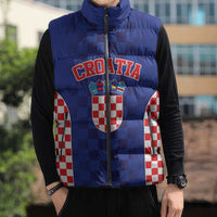 Custom Croatia National Heritage Sleeveless Puffer Jacket Blue Checkered Croatian Pride - Wonder Print Shop