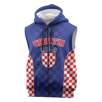 Custom Croatia National Heritage Sleeveless Zip Hoodie Blue Checkered Croatian Pride - Wonder Print Shop