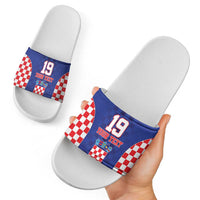 Custom Croatia National Heritage Slide Sandals Blue Checkered Croatian Pride - Wonder Print Shop