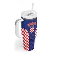 Custom Croatia National Heritage Tumbler With Handle Blue Checkered Croatian Pride - Wonder Print Shop