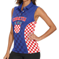 Custom Croatia National Heritage Women Sleeveless Polo Shirt Blue Checkered Croatian Pride - Wonder Print Shop