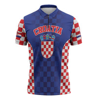 Custom Croatia National Heritage Zipper Polo Shirt Blue Checkered Croatian Pride - Wonder Print Shop